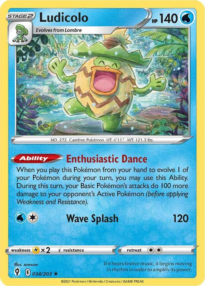 Ludicolo Reverse Holofoil SWSH07: Evolving Skies Holo Rare 034/203