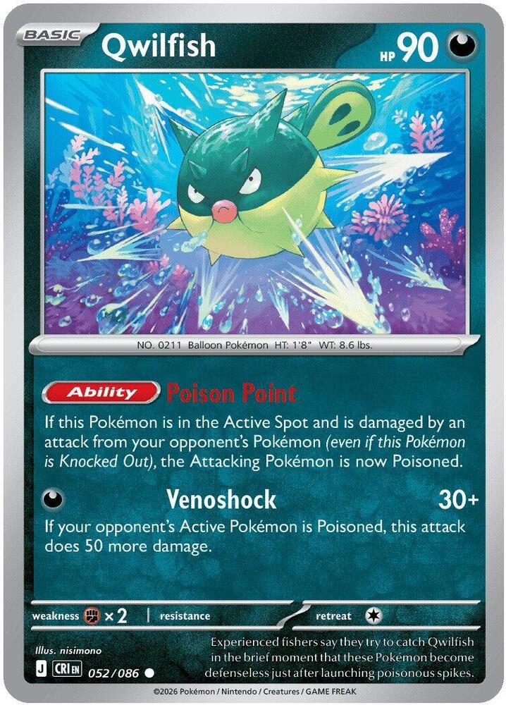 Qwilfish Reverse Holofoil ME04: Chaos Rising Common 052/086