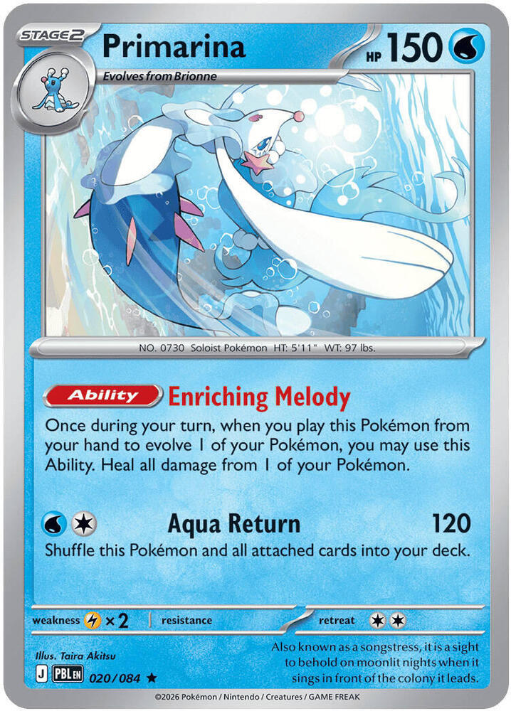 Primarina - 020/084 Holofoil ME05: Pitch Black Rare 020/084
