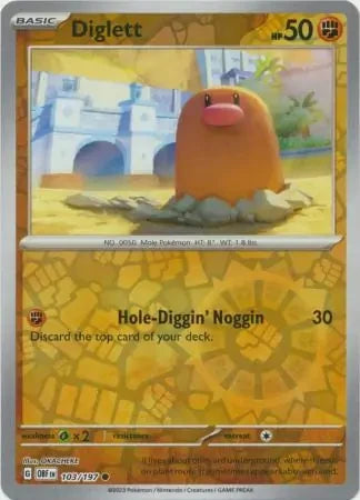 Diglett Reverse Holofoil SV03: Obsidian Flames Common 103/197