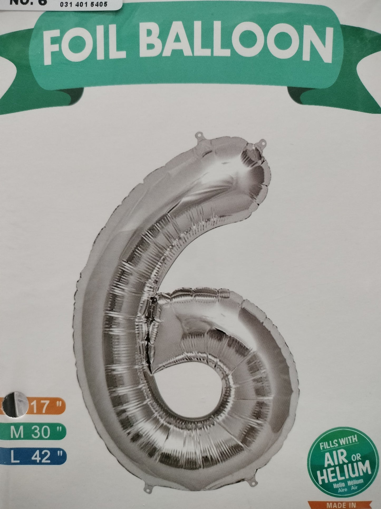 Foil Balloon-Number 6 Silver 16"