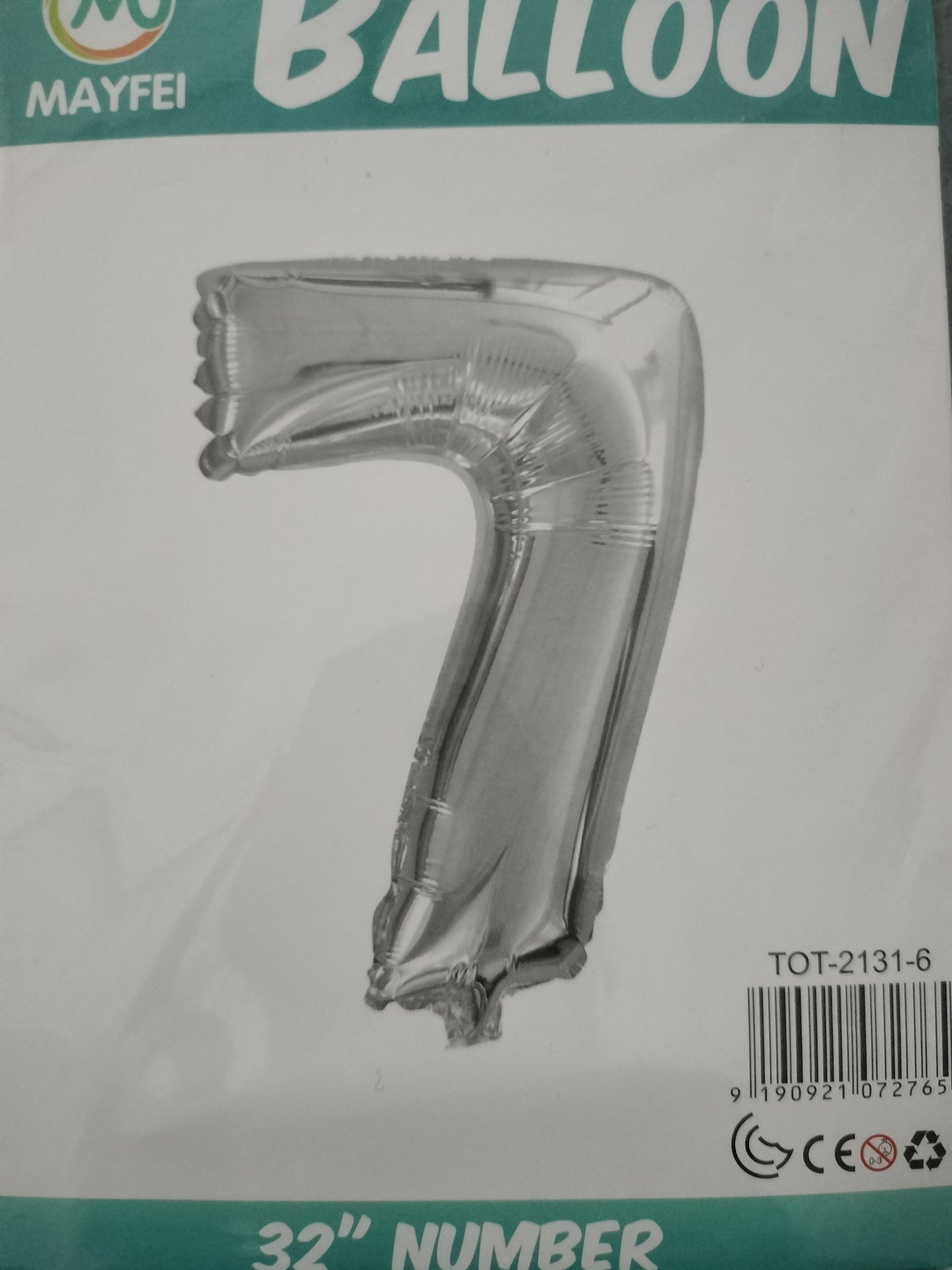 Foil Balloon-Number 7 Silver 32"