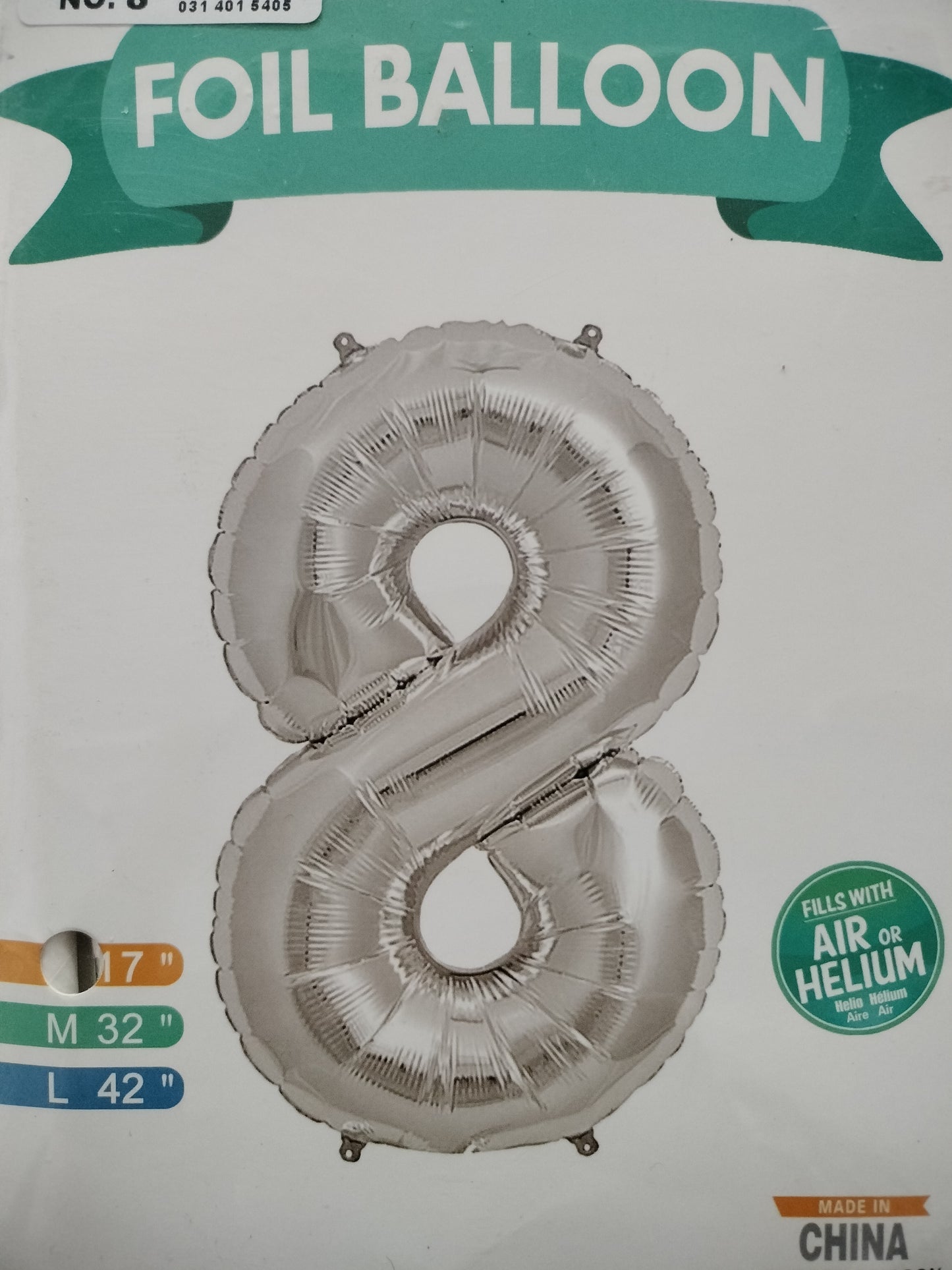 Foil Balloon-Number 8 Silver 17"