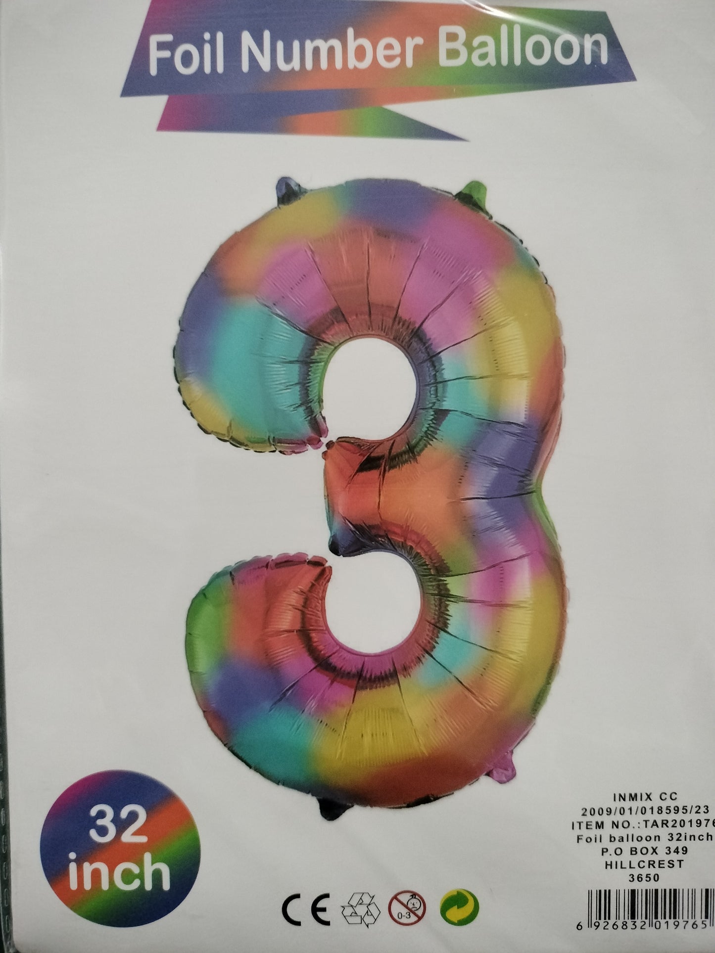 Foil Balloon-No. 3 Rainbow 32" (3)