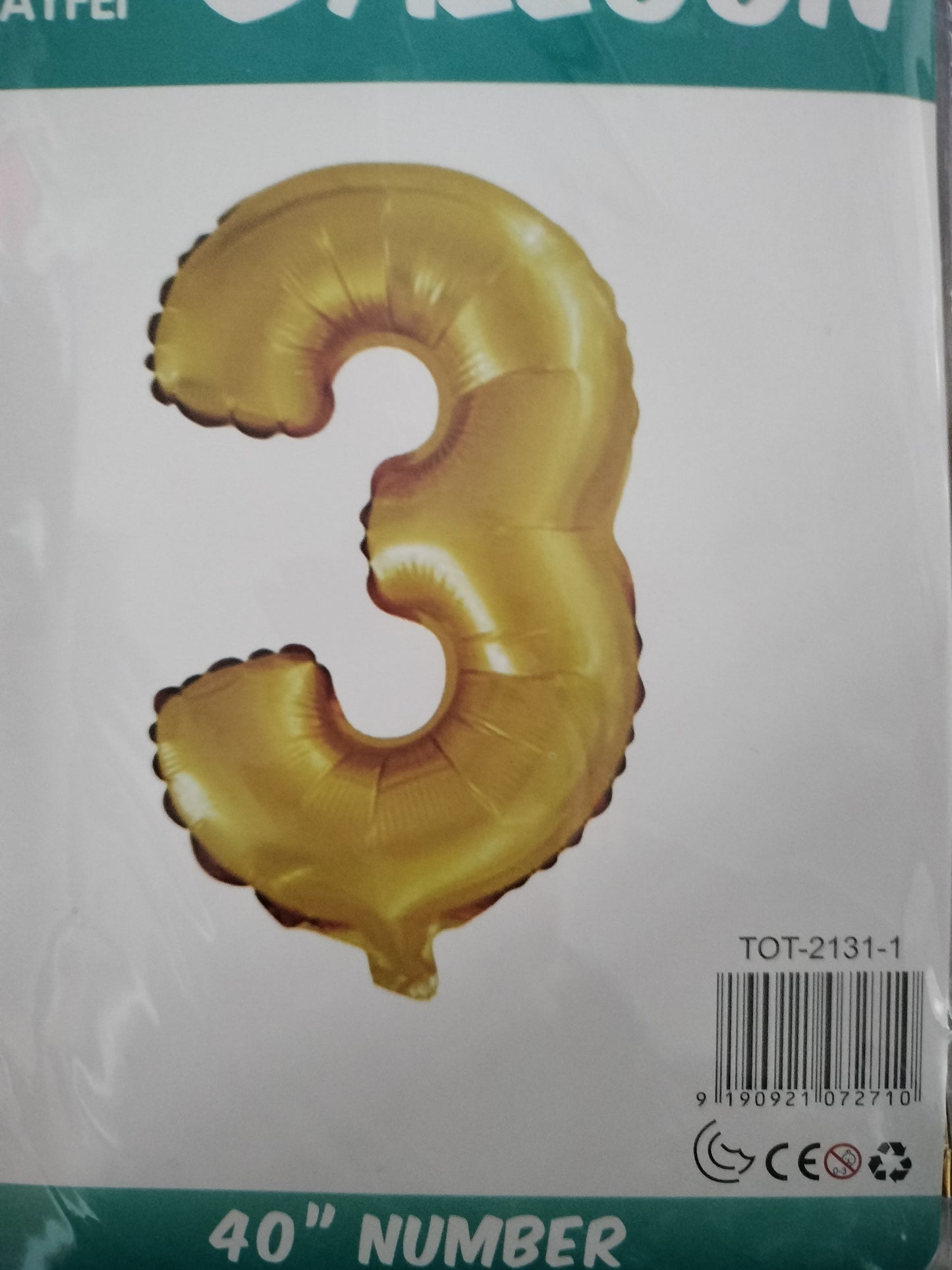 Foil Balloon-Number 3 Gold (8Helium)