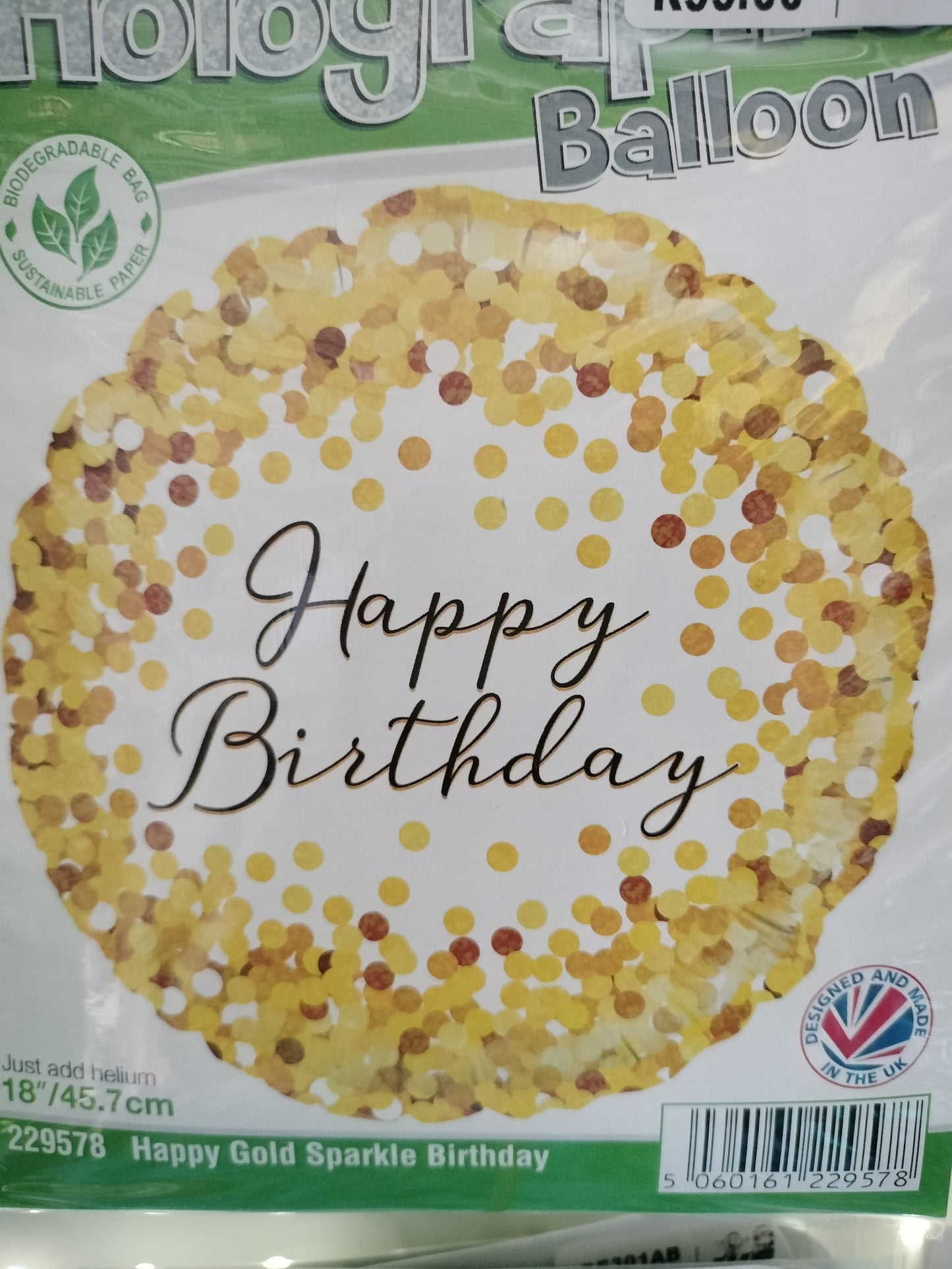 Foil Balloon-H/Bday Gold Confetti 18"