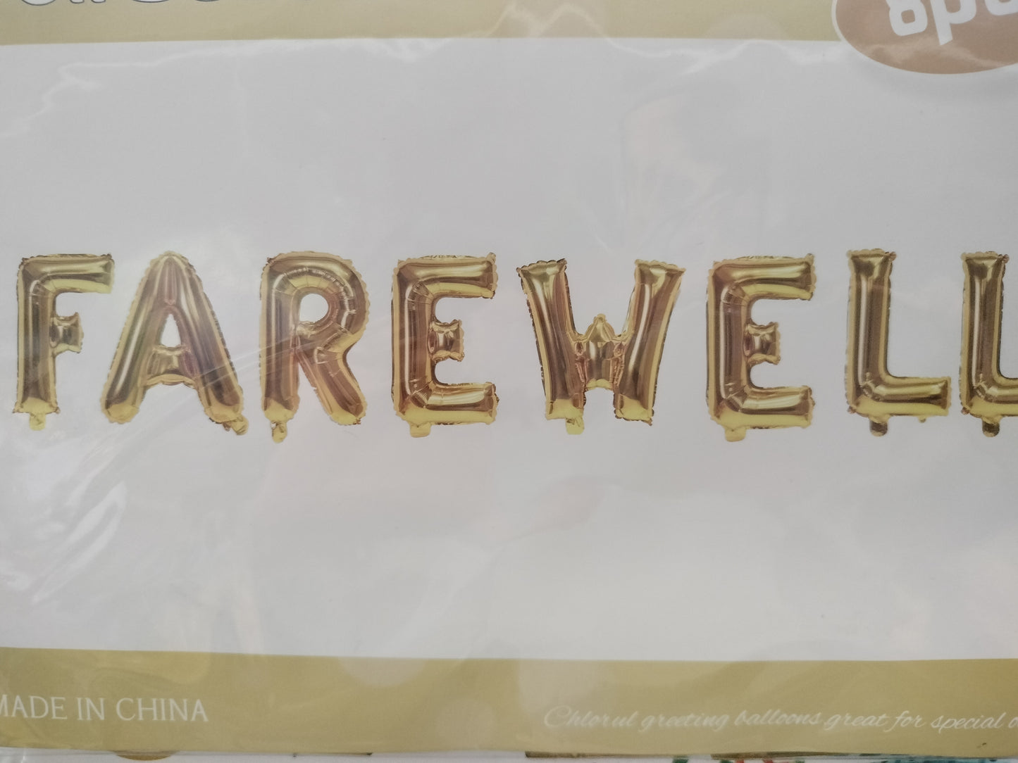 Foil Balloon- Farewell 8pce Gold