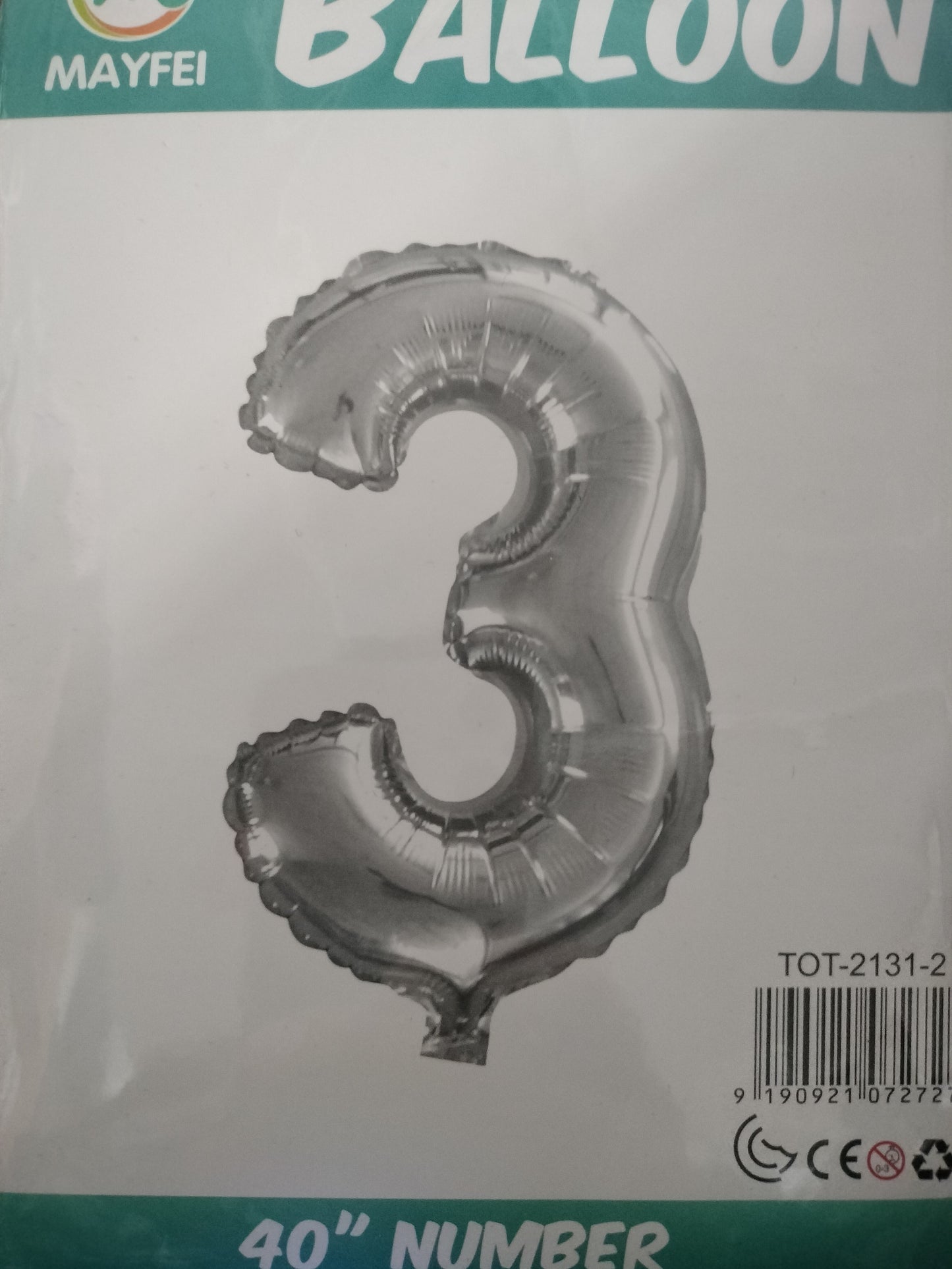 Foil Balloon-Number 3 Silver (8 helium)