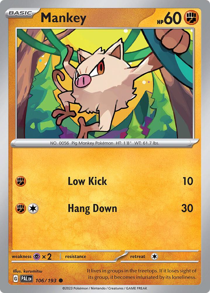Mankey Normal SV02: Paldea Evolved Common 106/193