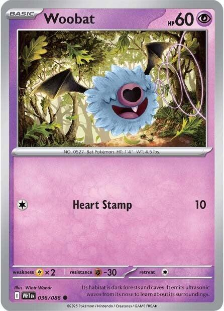 Woobat Reverse Holofoil SV: White Flare Common 036/086