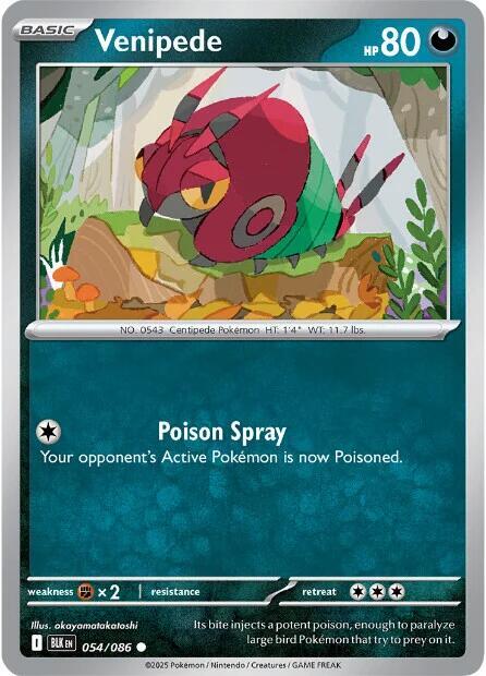 Venipede Reverse Holofoil SV: Black Bolt Common 054/086