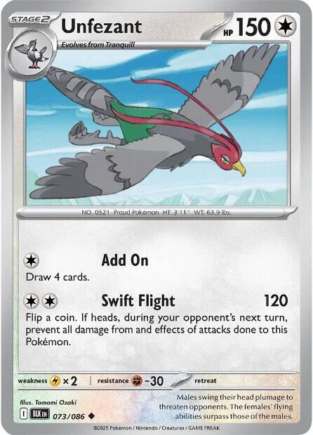 Unfezant Reverse Holofoil SV: Black Bolt Uncommon 073/086