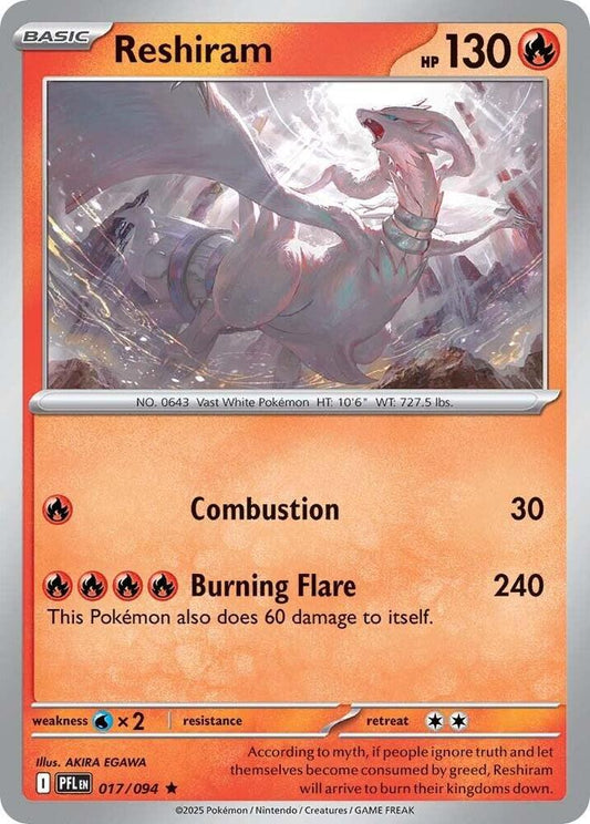 Reshiram Reverse Holofoil ME02: Phantasmal Flames Rare 017/094