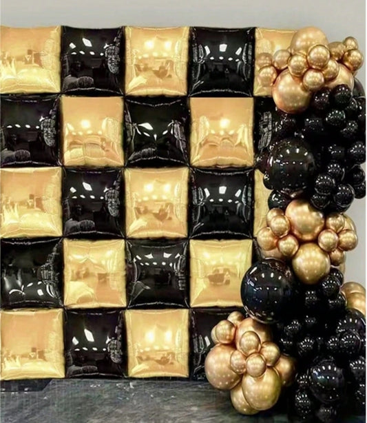 Foil Background-Square Balloon Wall 25pc Black & Gold