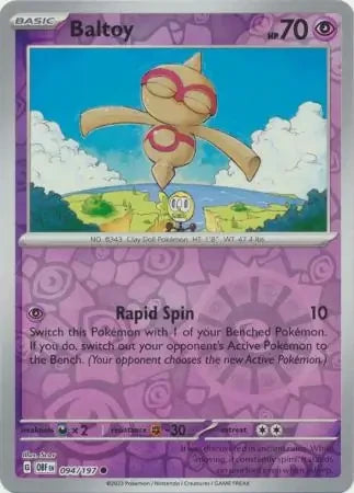 Baltoy Reverse Holofoil SV03: Obsidian Flames Common 094/197