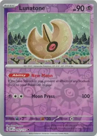 Lunatone Reverse Holofoil SV03: Obsidian Flames Uncommon 092/197