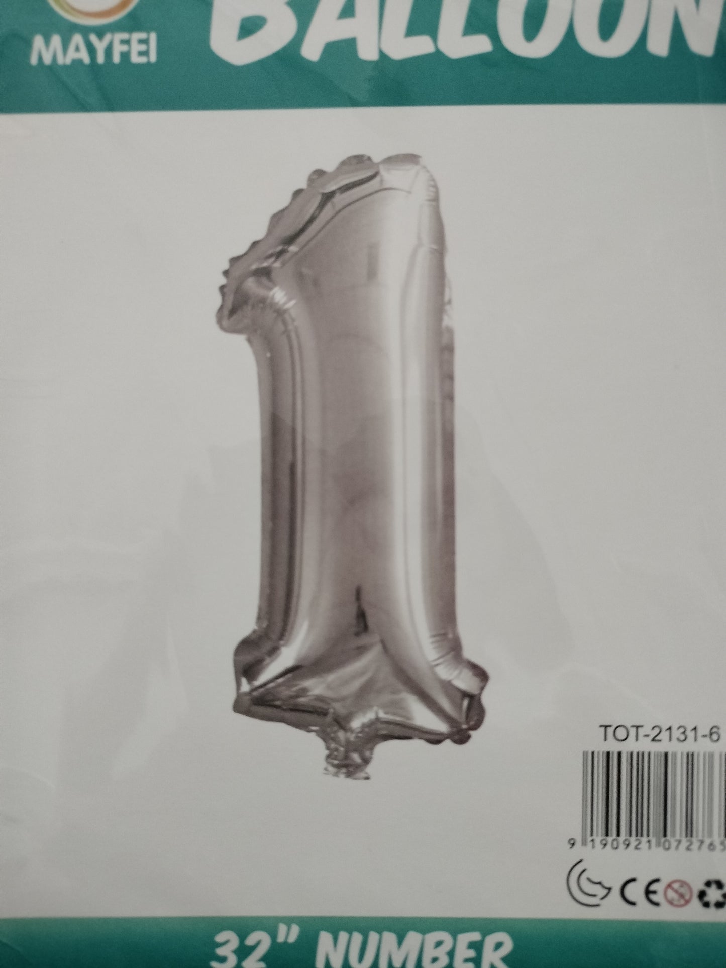 Foil Balloon-Number 1 Silver 32",(5.5)"