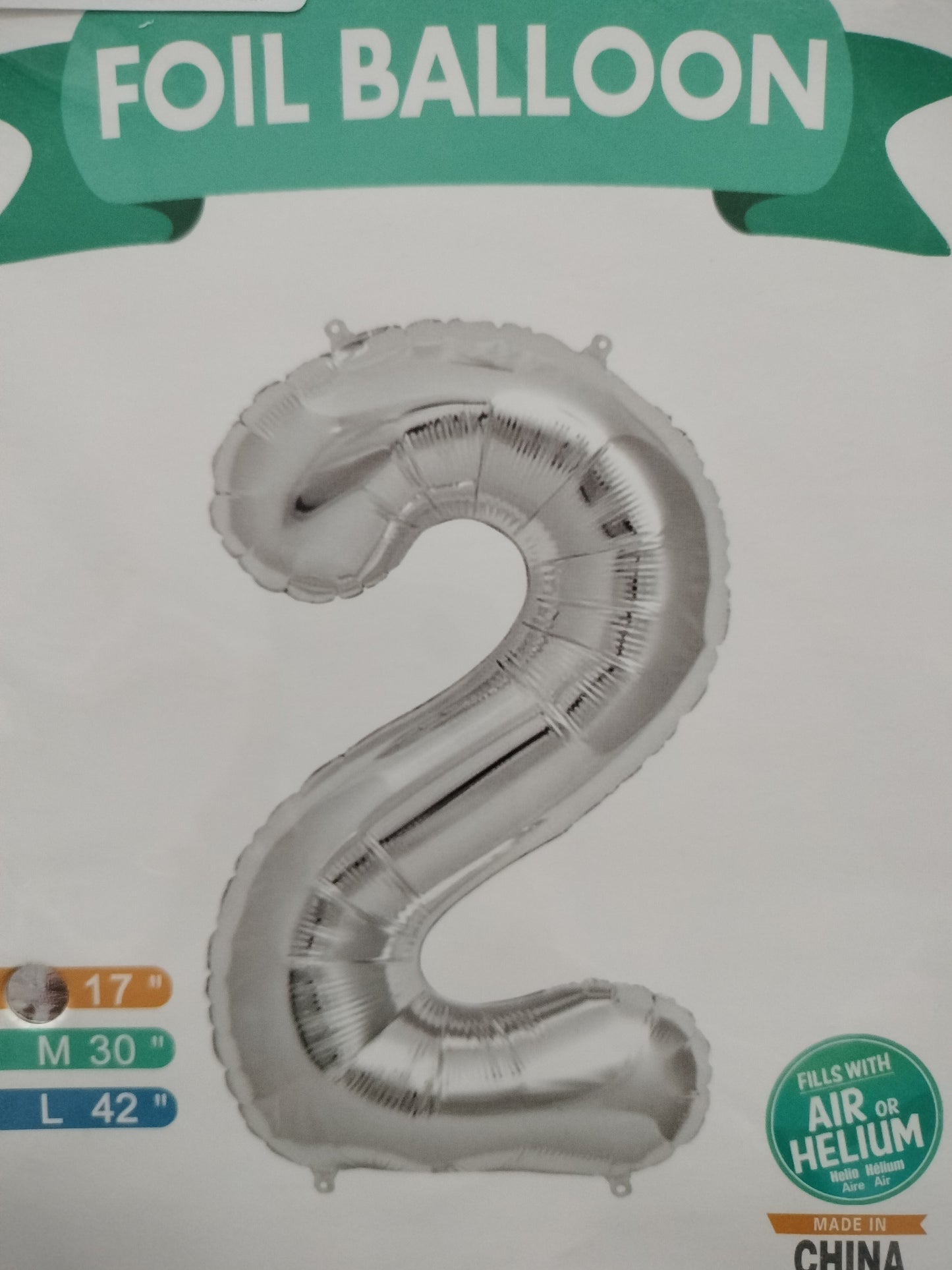 Foil Balloon-Number 2 Silver 16"
