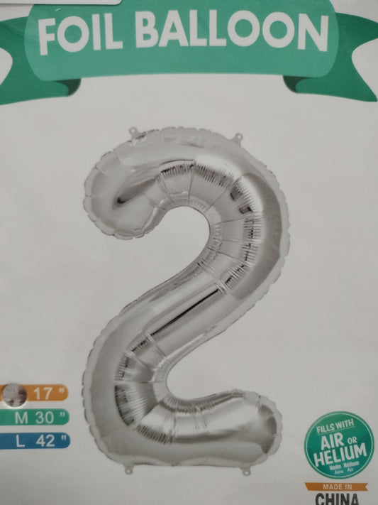 Foil Balloon-Number 2 Silver 16"