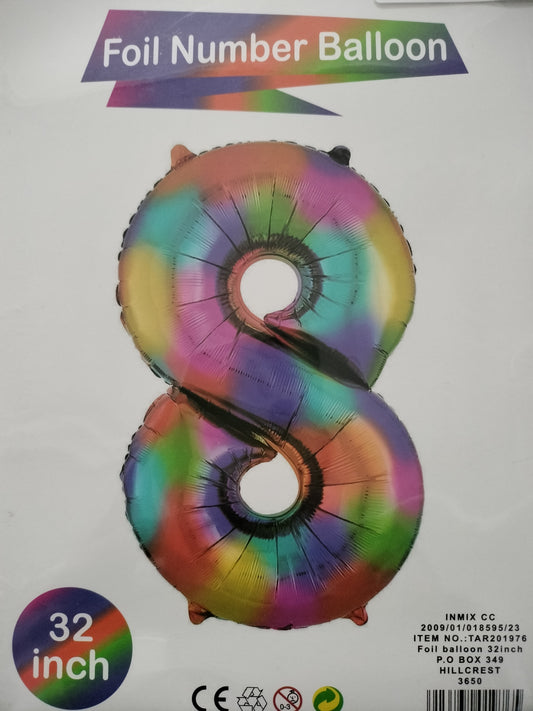 Foil Balloon-No. 8 Rainbow 32" (3)