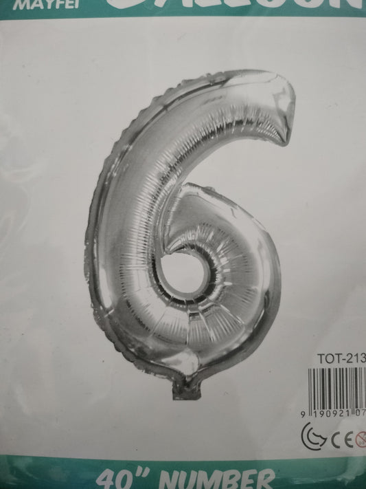 Foil Balloon-Number 6 Silver  (8 Heliums)
