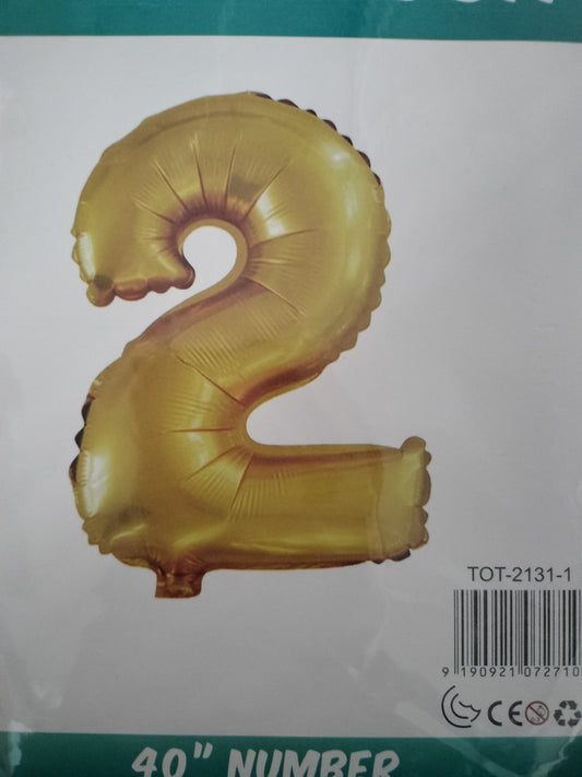 Foil Balloon-Number 2 Gold  (8 Heliums)