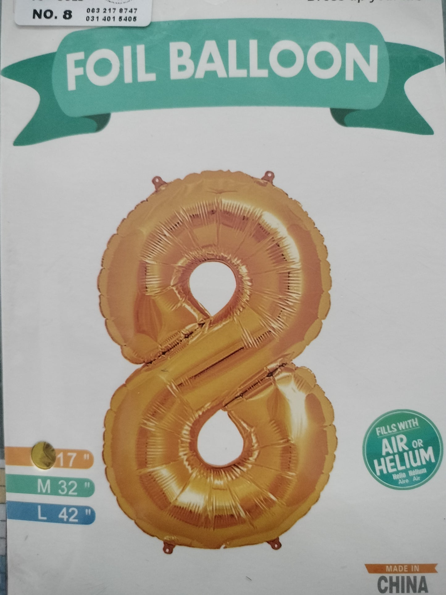 Foil Balloon-Number 8 Gold 16"