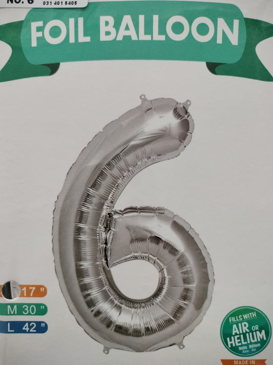 Foil Balloon-Number 6 Silver 16"
