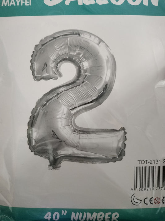 Foil Balloon-Number 2 Silver  (8 Helium)