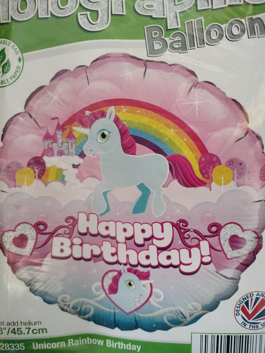 Foil Balloon-H/Bday Unicorn 18"