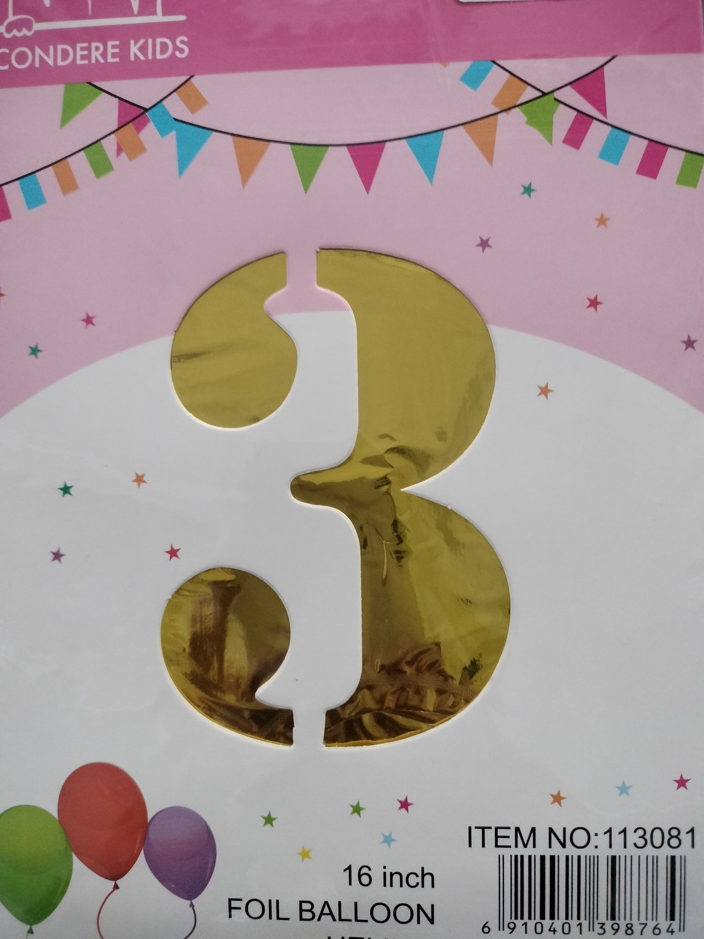 Foil Balloon-Number 3 Gold 17"