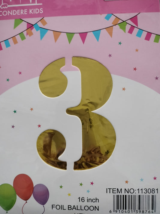 Foil Balloon-Number 3 Gold 17"