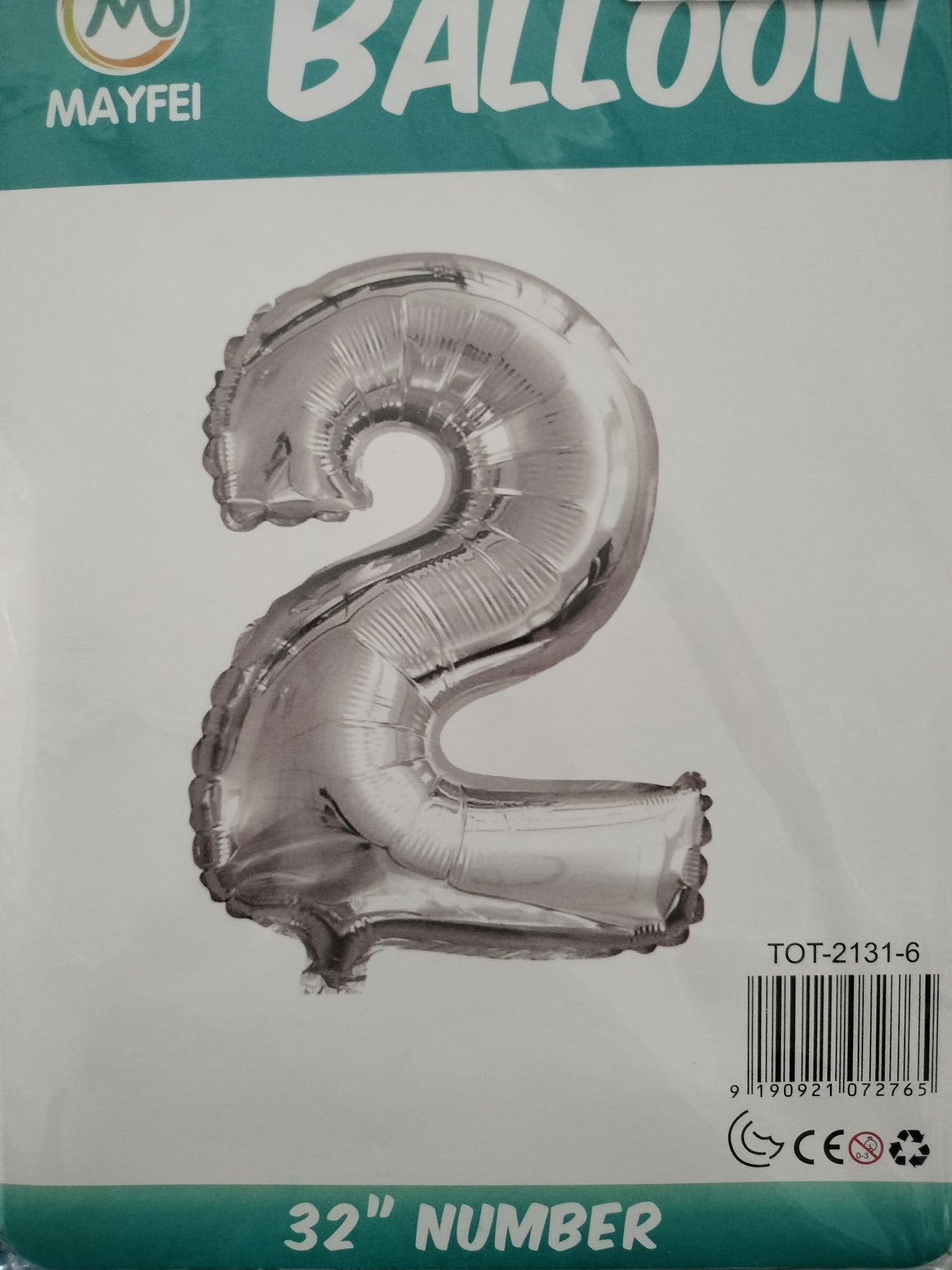 Foil Balloon-Number 2 Silver 32",(5.5)"