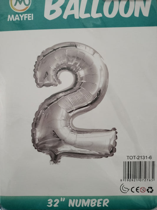 Foil Balloon-Number 2 Silver 32",(5.5)"