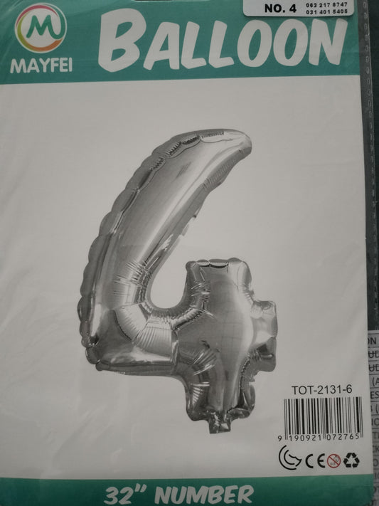 Foil Balloon-Number 4 Silver 32"