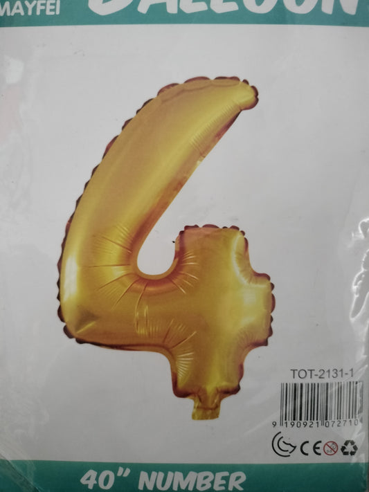 Foil Balloon-Number 4 Gold  (8Helium)