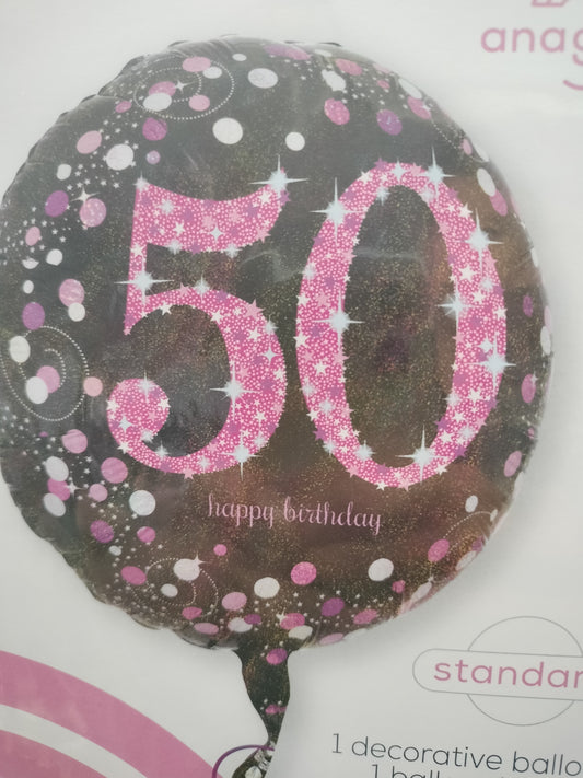 Foil Balloon-Holo Sparkling Pink 50 18"