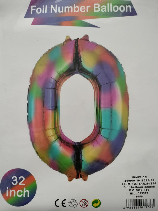 Foil Balloon-No. 0 Rainbow 32" (3)