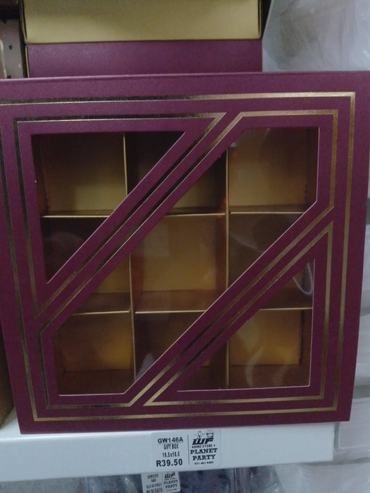 Gift Box-18.5x18.5x4cm (9 Coloumn) Red/Gold