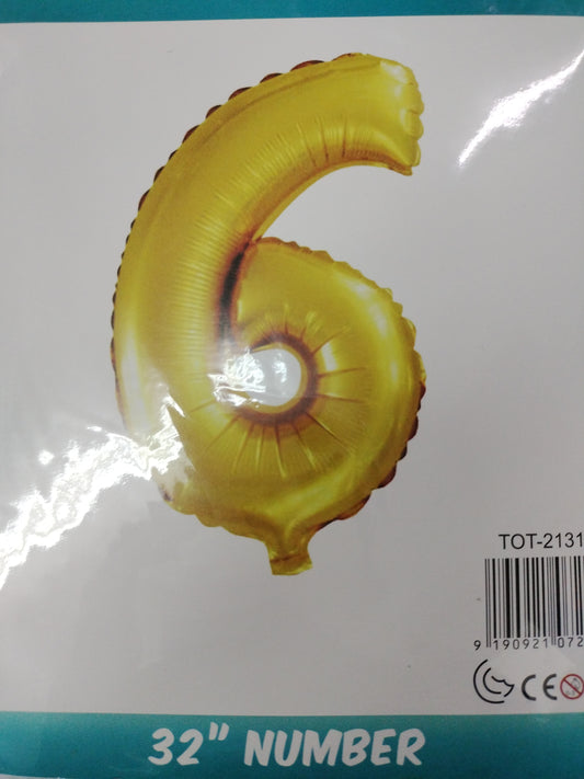 Foil Balloon-Number 6 Gold 32"