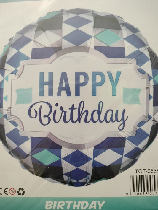 Foil Balloon-H/Bday Blue Triangles 18"