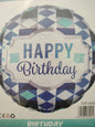 Foil Balloon-H/Bday Blue Triangles 18"