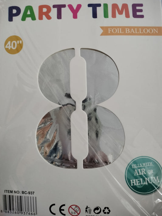 Foil Balloon-Number 8 Silver  (8Helium)