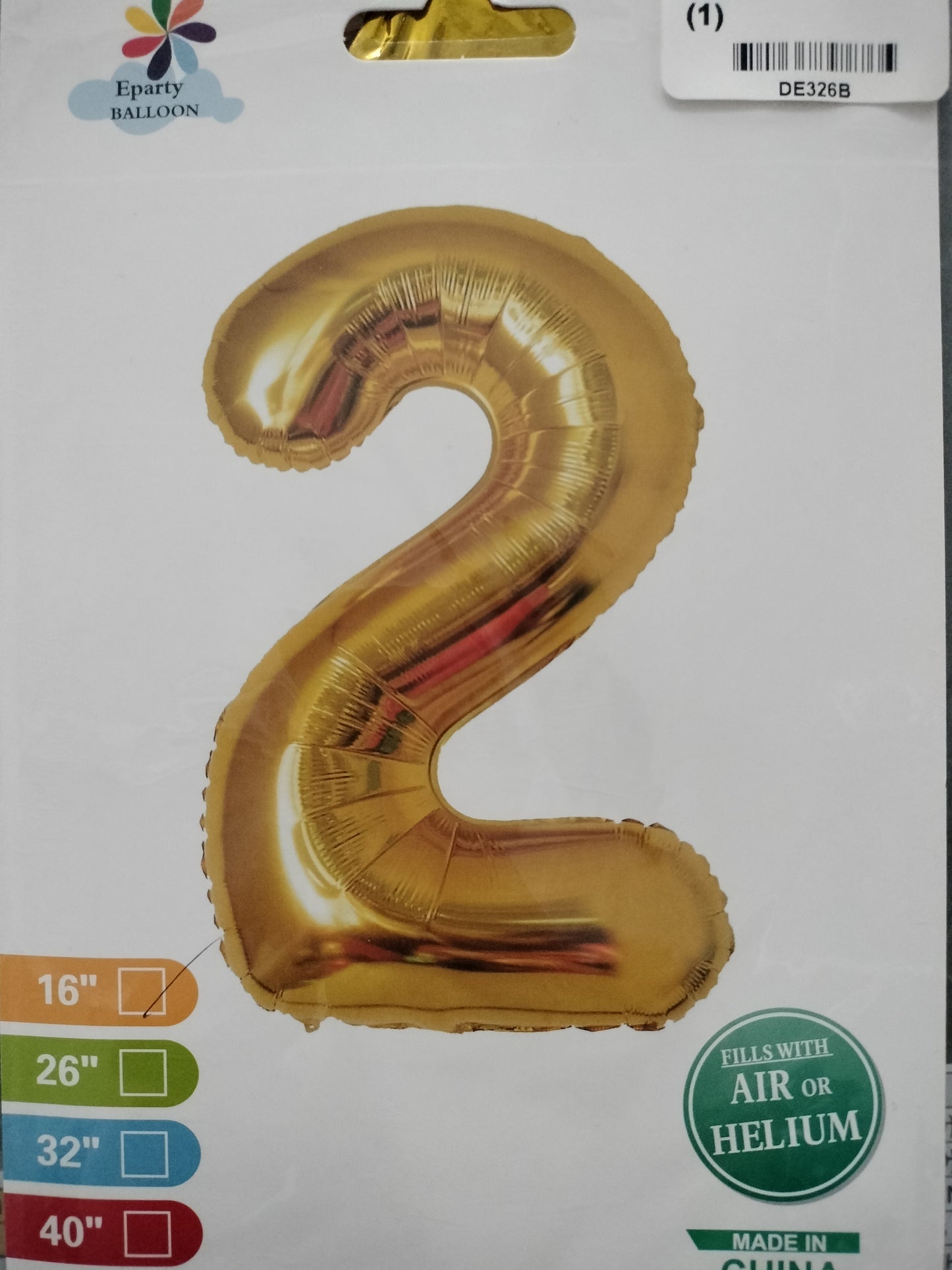Foil Balloon-Number 2 Gold 16"