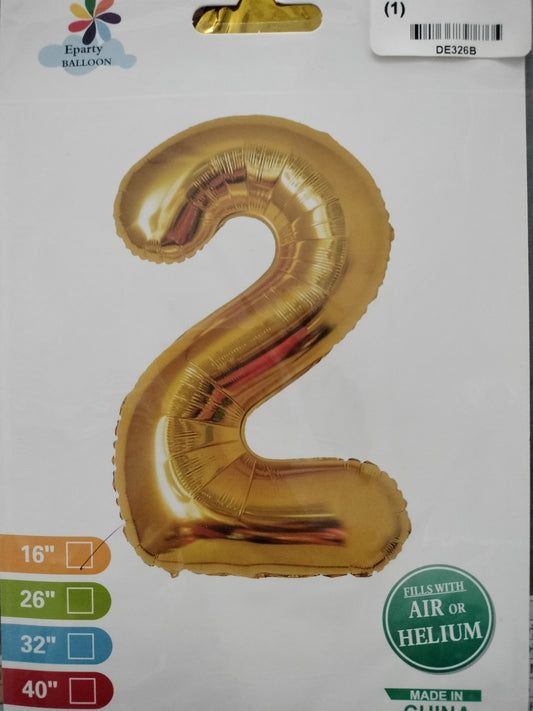 Foil Balloon-Number 2 Gold 16"