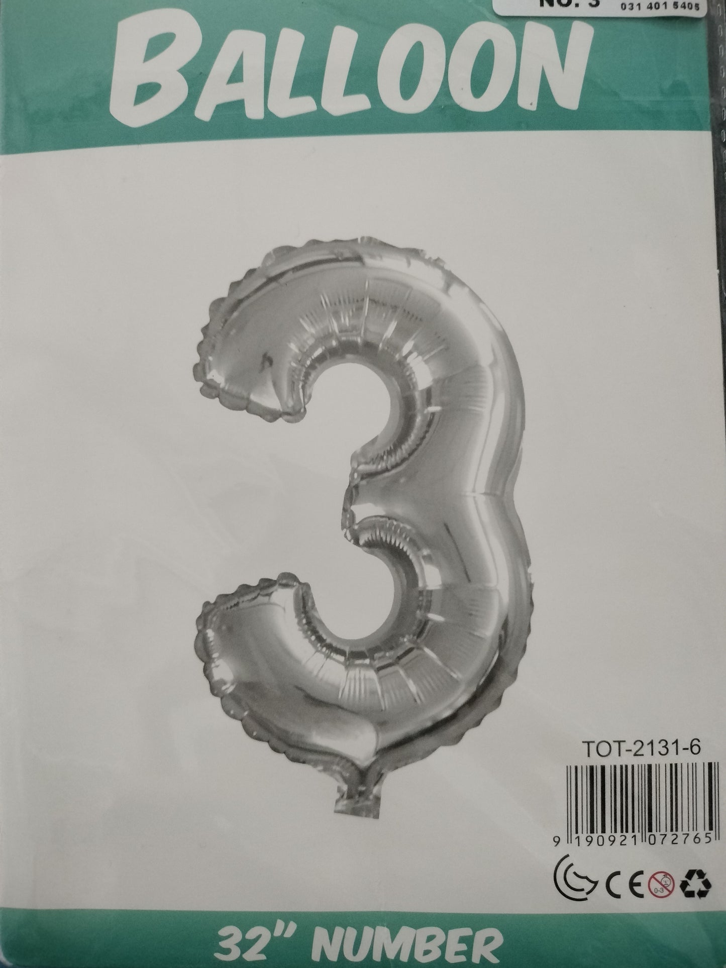 Foil Balloon-Number 3 Silver 32"