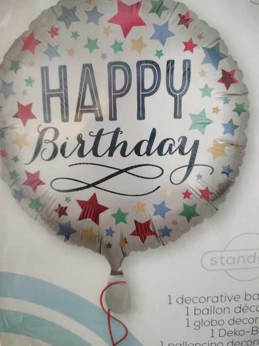 Foil Balloon - H/BDay Satin Silver 18"