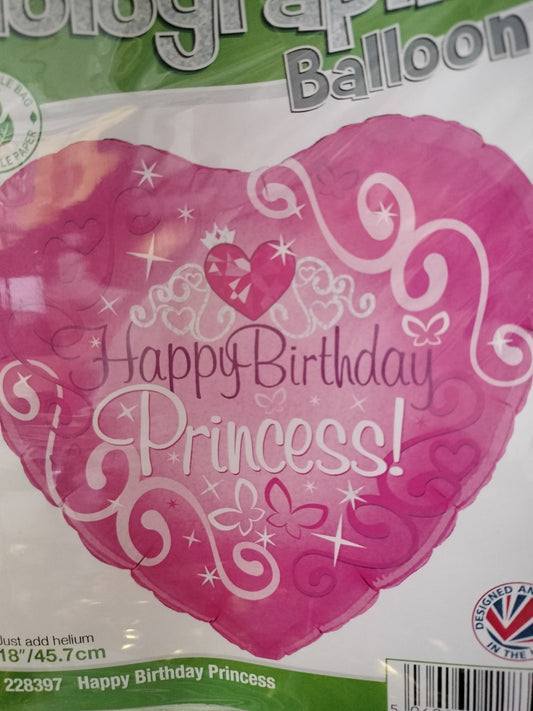 Foil Balloon-H/Bday Princess Heart Pink 18"