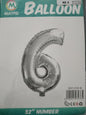 Foil Balloon-Number 6 Silver 32"