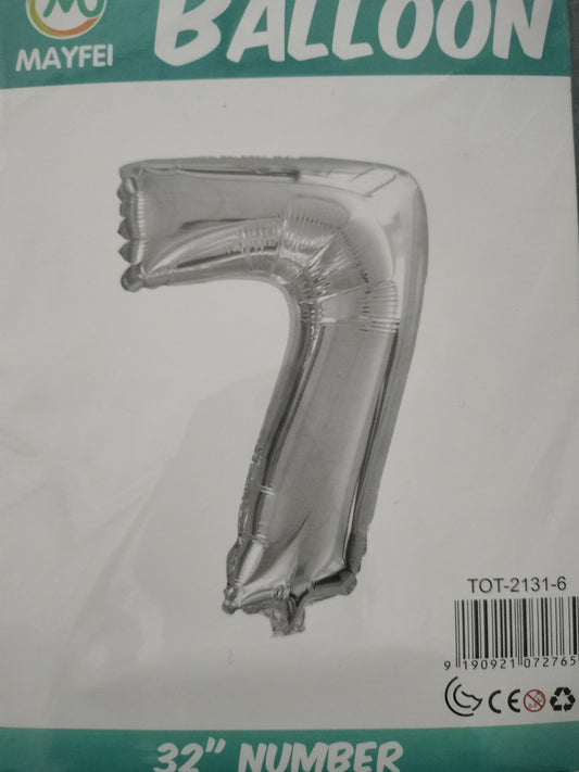 Foil Balloon-Number 7 Silver 32"